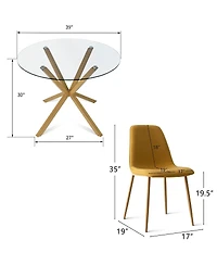 Maison Boucle 5-Piece Oak Finish Modern Round Glass Dining Set