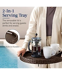 Best Choice Products Round Wicker Ottoman, Multipurpose Furniture w/ Removable Cushion, Steel Frame