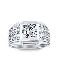 Bling Jewelry 3 Row Pave Cubic Zirconia Wide Side Band 3CTW Cz Solitaire Statement Ring Silver Plated