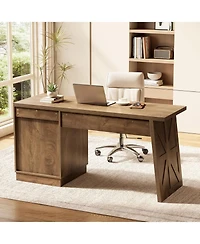 Tribesigns 59" Gaming Desk, Wooden Computer Desk with Drawers, Farmhouse Storage Workstation