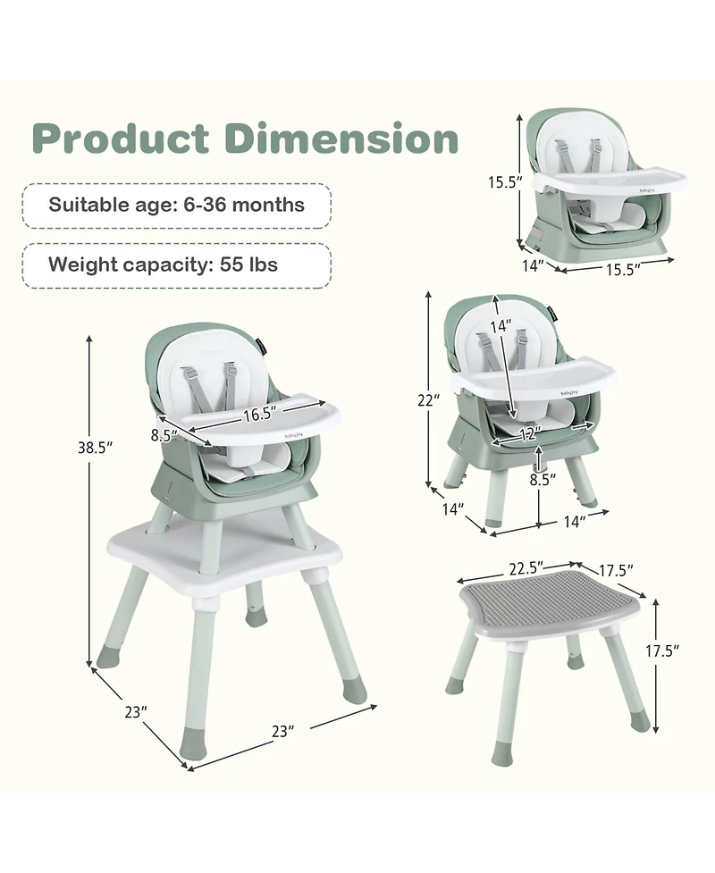 Costway Toddler 8-in-1 High Chair Convertible Dining Booster Seat w/ Removable Tray