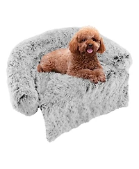 Sugift White Plush Calming with Anti-Slip Bottom Dog Couch Bed