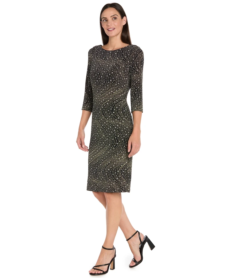R & M Richards Petite Glitter Knit Round Neck Dress