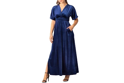 Kiyonna Women's Verona V-Neck Velvet Evening Gown with Pockets