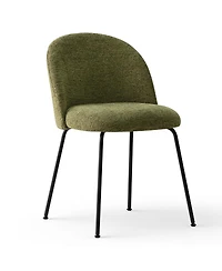 5-Piece 35" Round White Pedestal Dining Table Set with 4 Curved Back Boucle Upholstered Chairs and Black Metal Legs-Maison