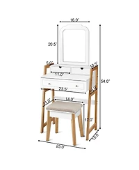 Vanity Table Set with Cushioned Stool and Large Mirror