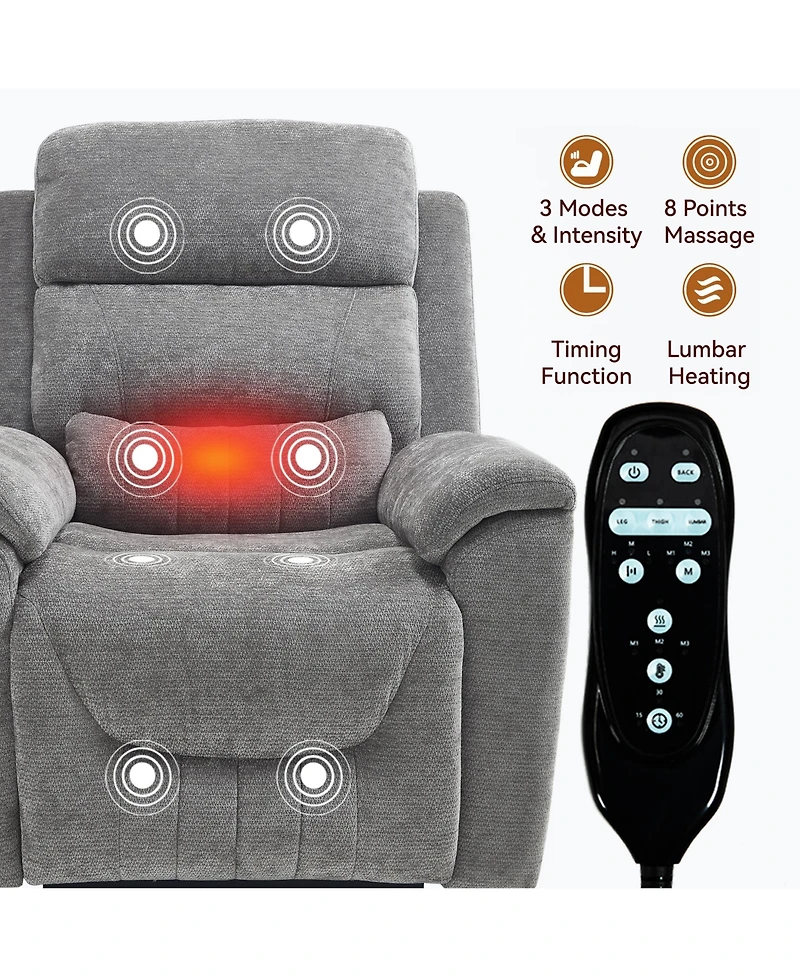 Chenille Dual Motor Infinite Position Up to 350 Lbs Power Lift Recliner Chair with 8-Point Vibration Massage and Lumbar Heating,Blue
