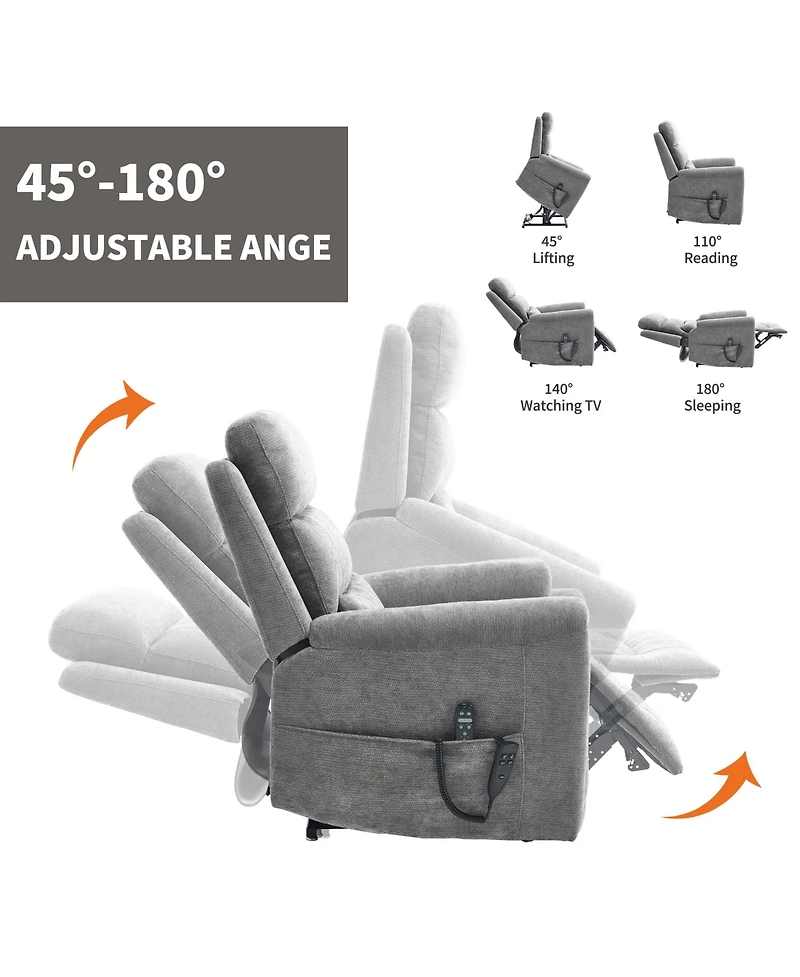 Chenille Dual Motor Infinite Position Up to 350 Lbs Power Lift Recliner Chair with 8-Point Vibration Massage and Lumbar Heating,Blue