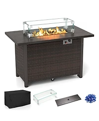 Mecale 50000 Btu 2 Inch Ropane Gas Fire Pit Table with Wind Guard and Glass Rocks