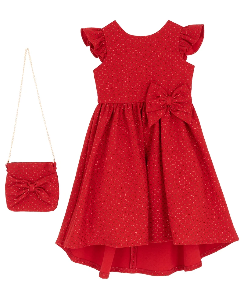 Rare Editions Girls 2T-6X Embellished Round Neck Dress with Mini Purse