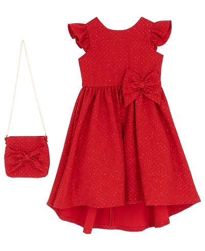 Rare Editions Girls 2T-6X Embellished Round Neck Dress with Mini Purse