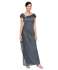 Alex Evenings Petite L-Neck Glitter-Mesh Long Dress