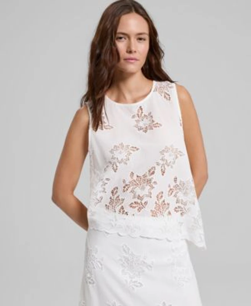 Now This Womens Cotton Eyelet Asymmetric Top Macys Exclusive