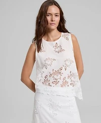 Now This Womens Cotton Eyelet Asymmetric Top Macys Exclusive