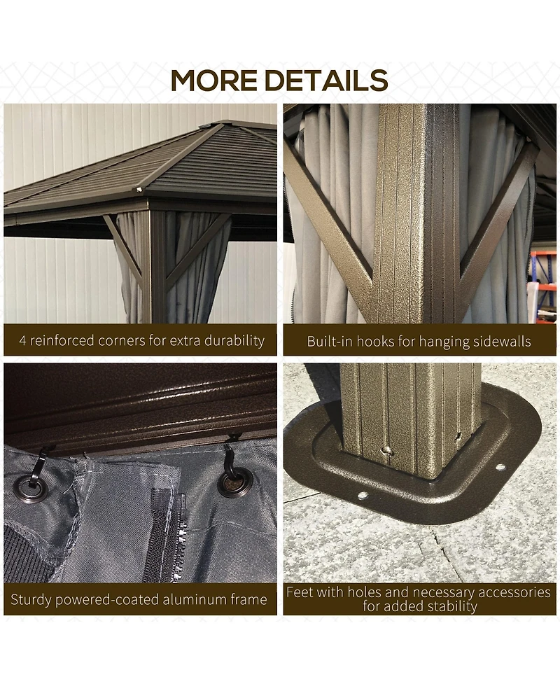 Outsunny 10'x12' Hardtop Gazebo, Mesh, Curtains, Steel Slat Canopy, Dark