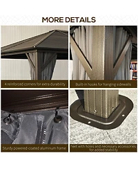 Outsunny 10'x12' Hardtop Gazebo, Mesh, Curtains, Steel Slat Canopy, Dark