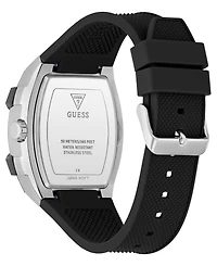 Guess Men's Silver-Tone Black Silicone Multi-Function Watch, 44mm