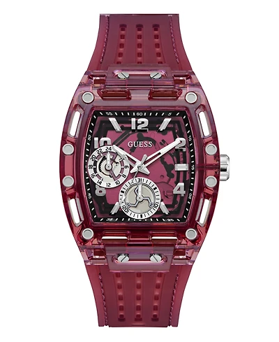 Guess Men's Burgandy Silicone Multi-Function Watch, 42mm
