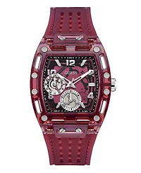 Guess Men's Burgandy Silicone Multi-Function Watch, 42mm