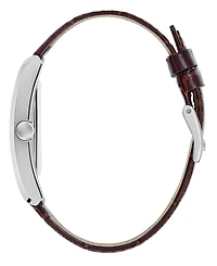 Guess Men's Silver-Tone Brown Leather Analog Watch, 34mm