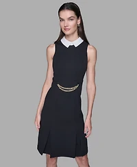Karl Lagerfeld Paris Women's Point Collar Sleeveless Dress