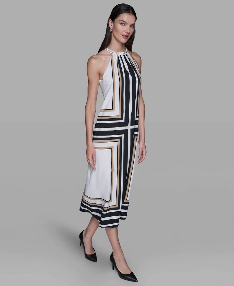 Karl Lagerfeld Paris Women's Halter Neck Printed Midi Dress
