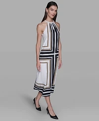 Karl Lagerfeld Paris Women's Halter Neck Printed Midi Dress