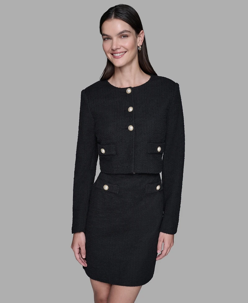 Karl Lagerfeld Paris Women's Long-Sleeve Knit Dress with Tweed Jacket