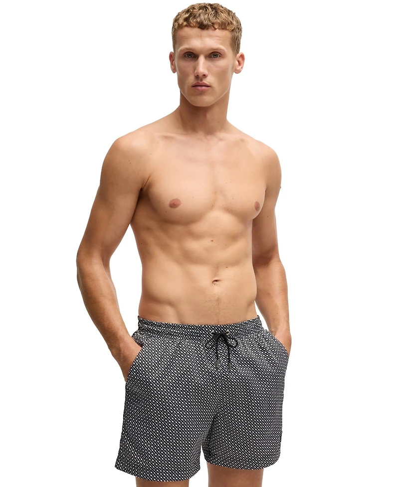 Boss by Hugo Men's Monogram-Print Swim Shorts