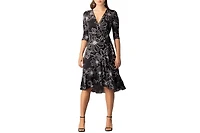 Kiyonna Women's Flirty Flounce Midi Wrap Dress with 3/4 Sleeves