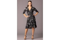 Kiyonna Women's Flirty Flounce Midi Wrap Dress with 3/4 Sleeves