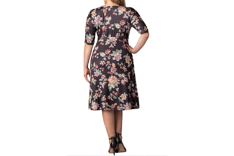 Kiyonna Plus Gabriella Ruched Sleeve Midi Dress with Pockets