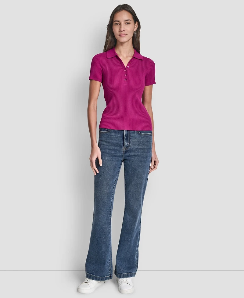 Dkny Jeans Petite Short-Sleeve Ribbed Polo Shirt