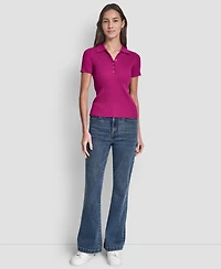 Dkny Jeans Petite Short-Sleeve Ribbed Polo Shirt
