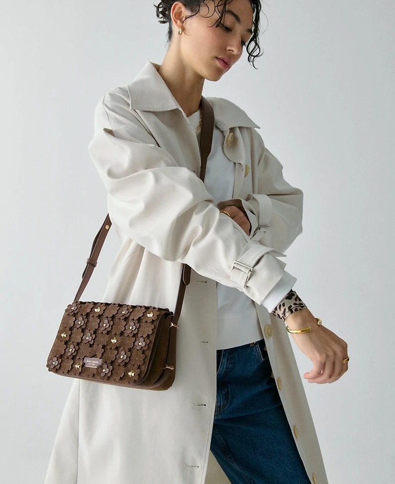 kate spade new york Liv Floral Embellished Suede Crossbody Bag