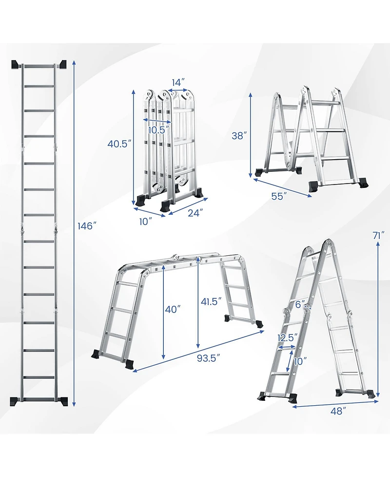 Sugift 7-in-1 Folding Aluminum Ladder with Anti-Skid Pedal