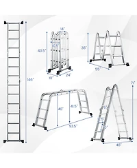 Sugift 7-in-1 Folding Aluminum Ladder with Anti-Skid Pedal