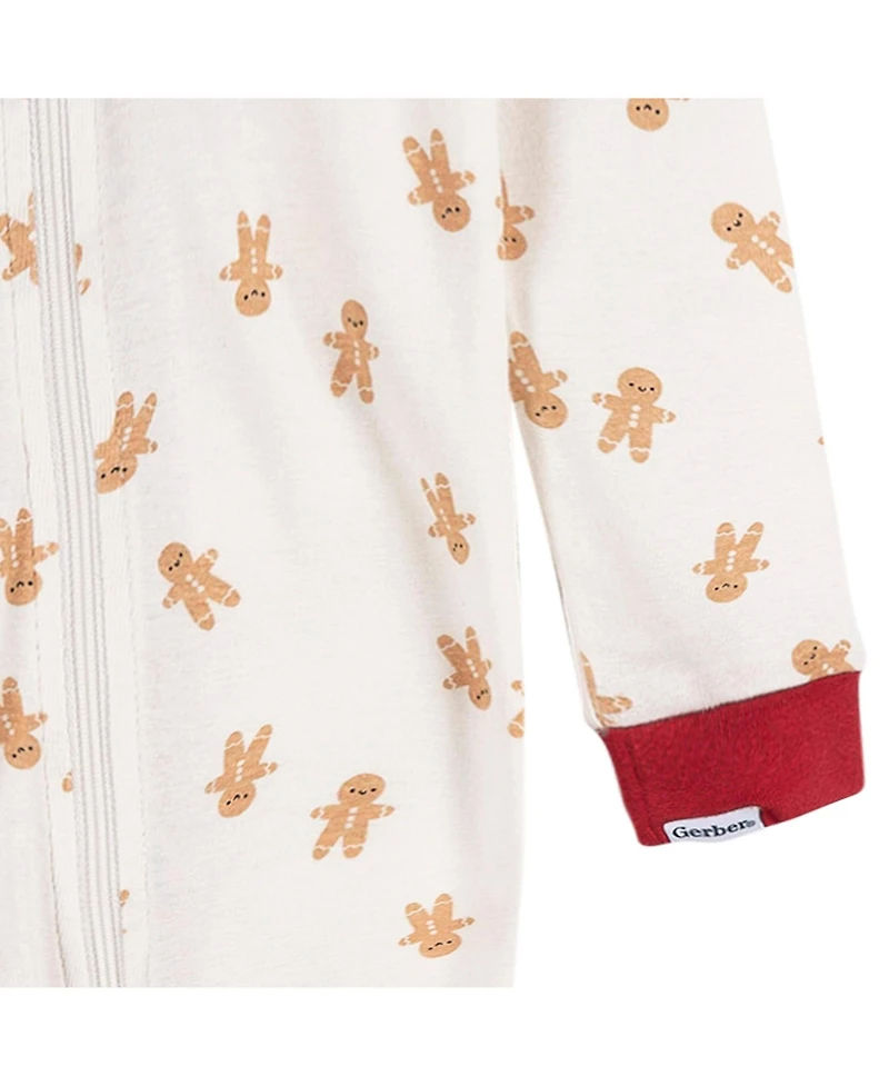 Gerber Baby Neutral 2-Piece Snug Fitting Footed Pajamas, Gingerbread People, 0-3 Months