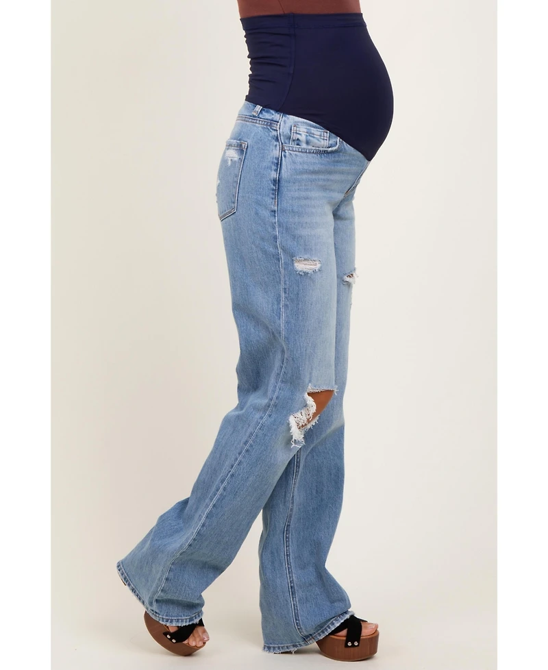Pinkblush Maternity Light Blue Distressed Open Knee Straight Leg Jeans