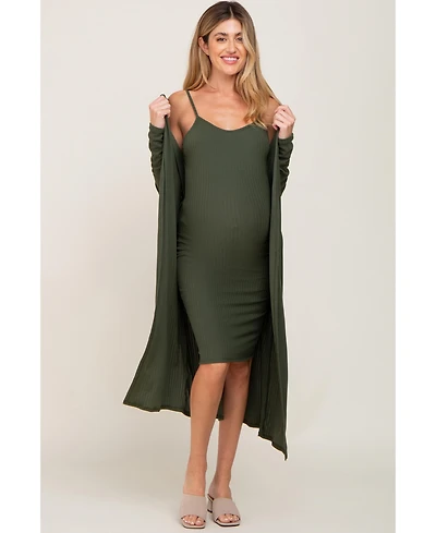 Pinkblush Maternity Olive Ribbed Cardigan 2 Piece Set