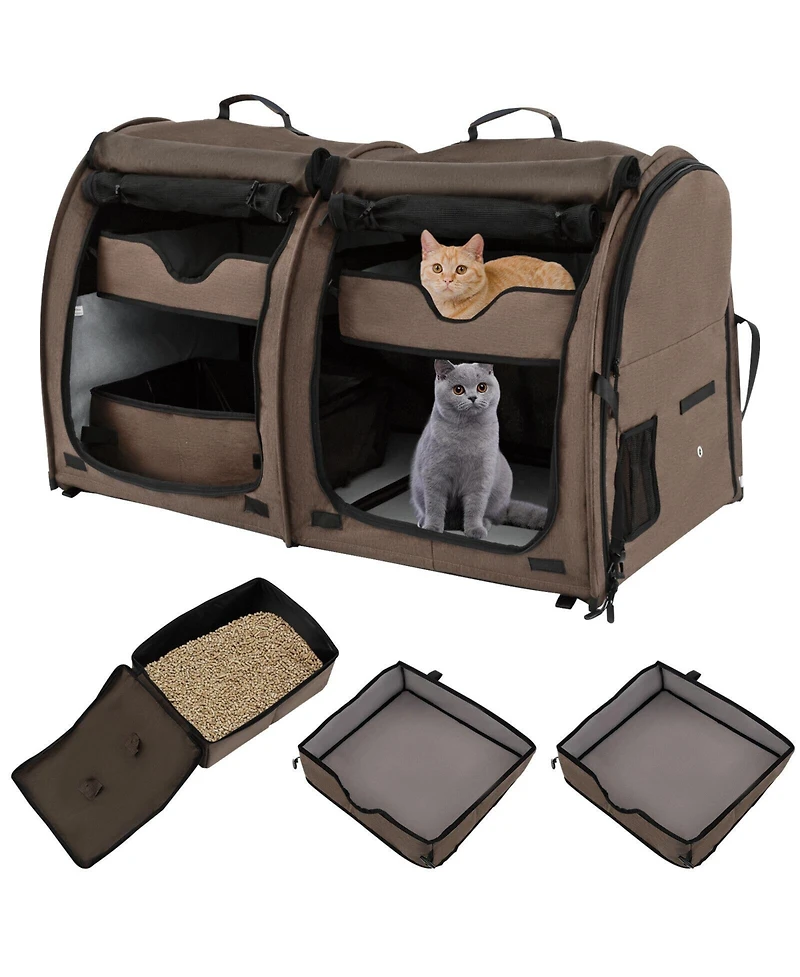 Skonyon Double Compartment Pet Carrier with 2 Removable Hammocks