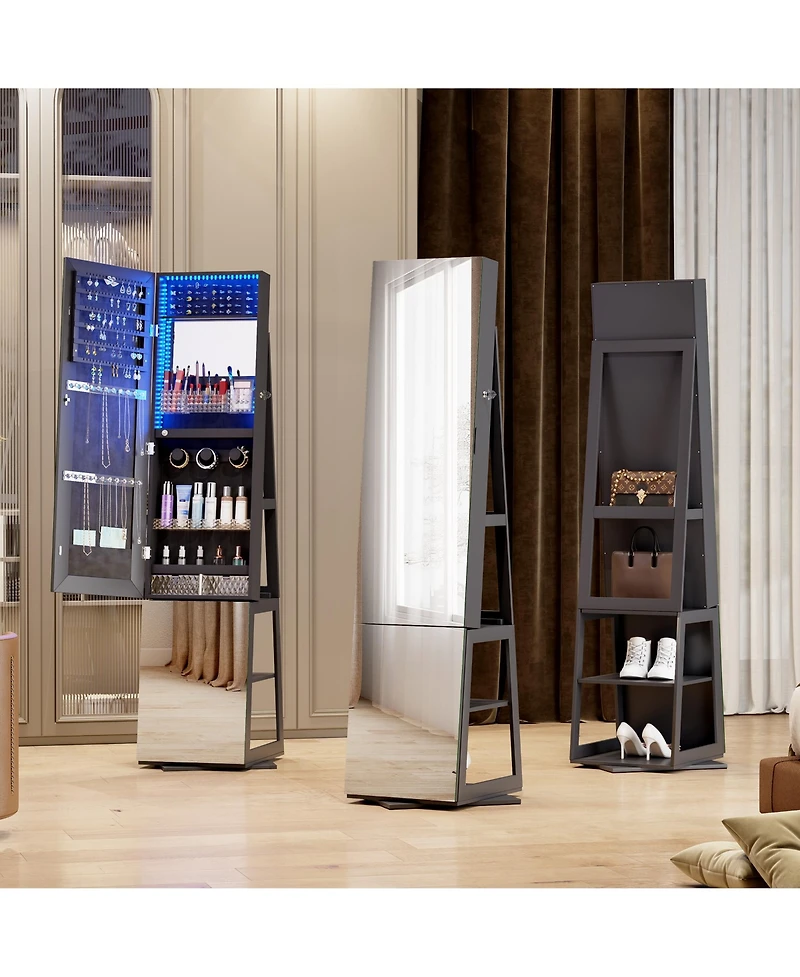 Vlsrka 3-in-1 Jewelry Armoire With Full-length Mirror And Storage Shelves