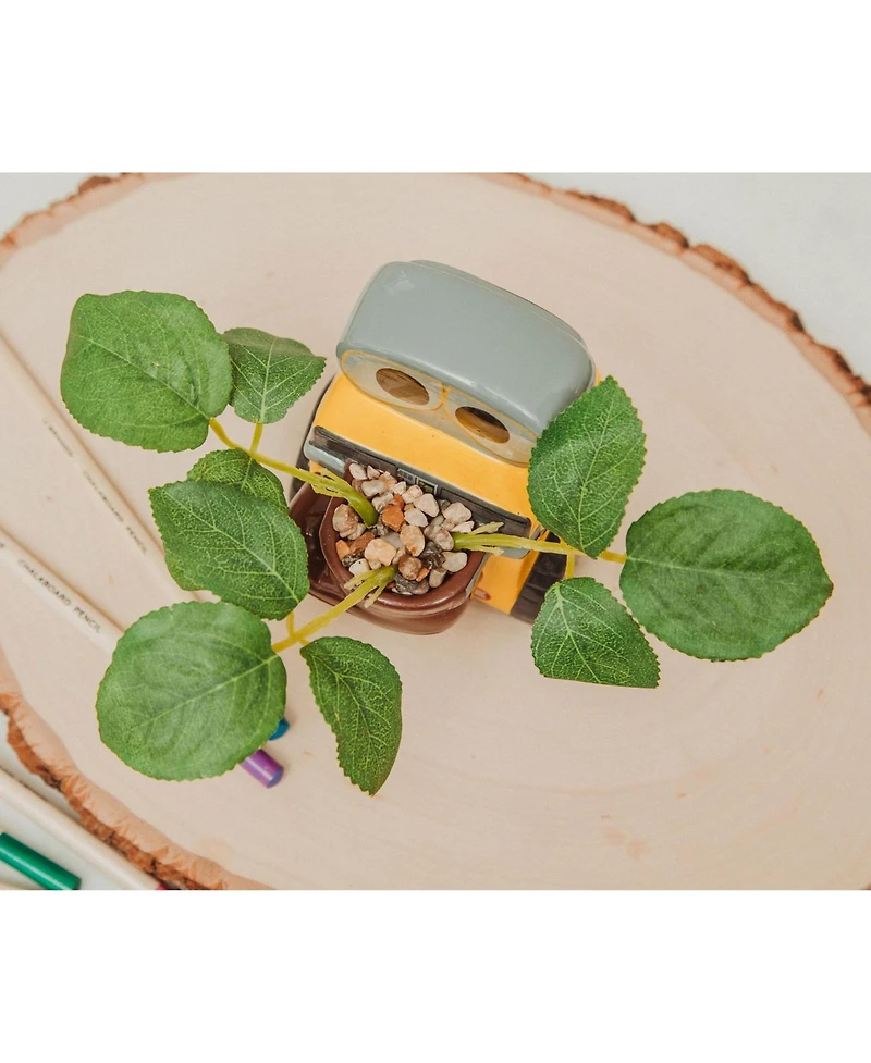 Silver Buffalo Disney Pixar Wall-e 4-Inch Ceramic Mini Planter With Artificial Succulent | Cute Small Flower Pot, Faux Indoor Plant For Desk Shelf