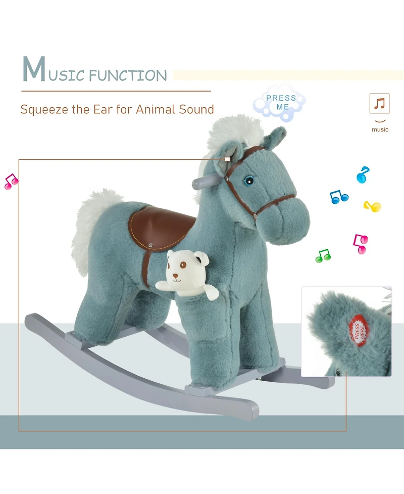 Qaba Kids Plush Ride-On Rocking Horse Toy Chair w/ Soft Plush Toy