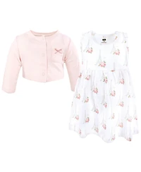 Hudson Baby Cotton Dress and Cardigan Set, Bonjour Paris