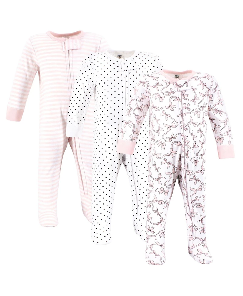 Hudson Baby Girls Cotton Sleep and Play, Pink Bows, 0-3 Months