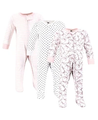 Hudson Baby Girls Cotton Sleep and Play, Pink Bows, 0-3 Months