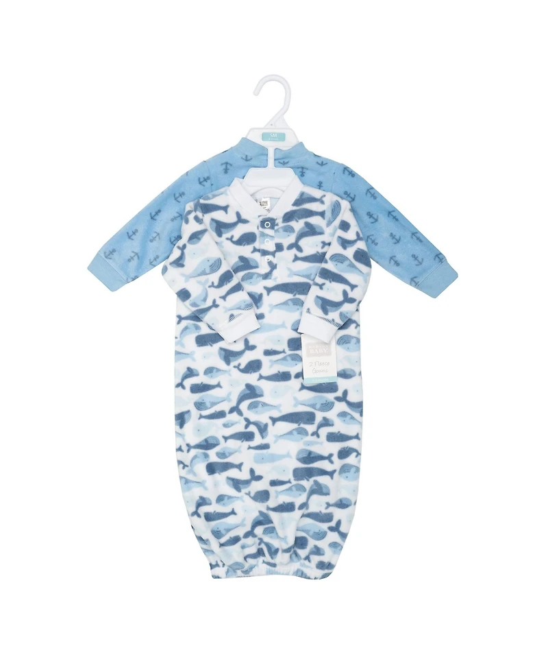 Hudson Baby Baby Boys Hudson Fleece Gowns, Cute Whales, 0-6 Months