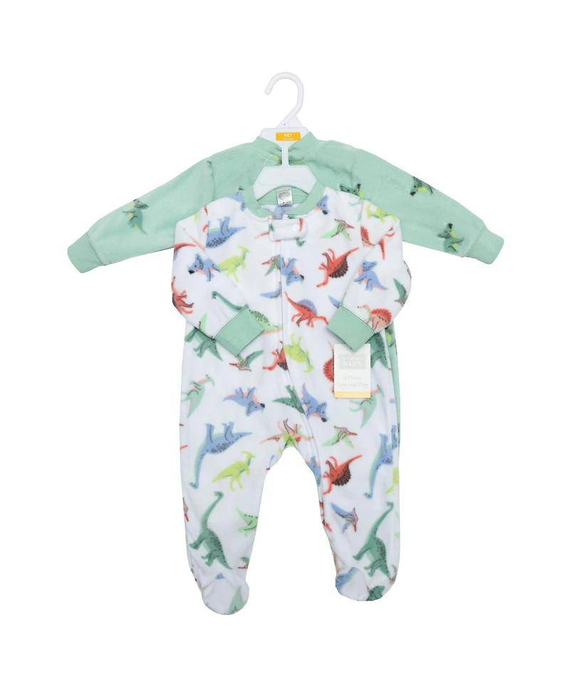 Hudson Baby Boys Fleece Sleep and Play, Cheerful Dino Friends, 0-3 Months