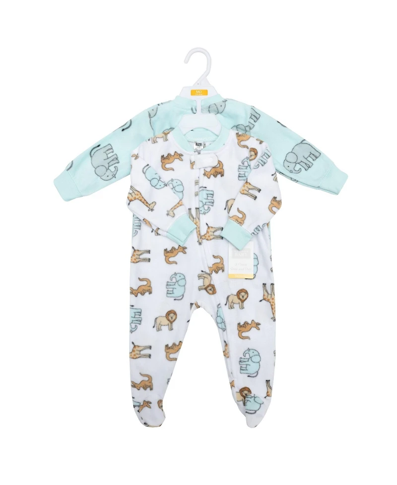 Hudson Baby Boys Fleece Sleep and Play, Cute Safari, 0-3 Months